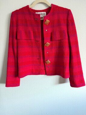 Castleberry Vintage Red Boucle Jacket Gold Buttons Size 4